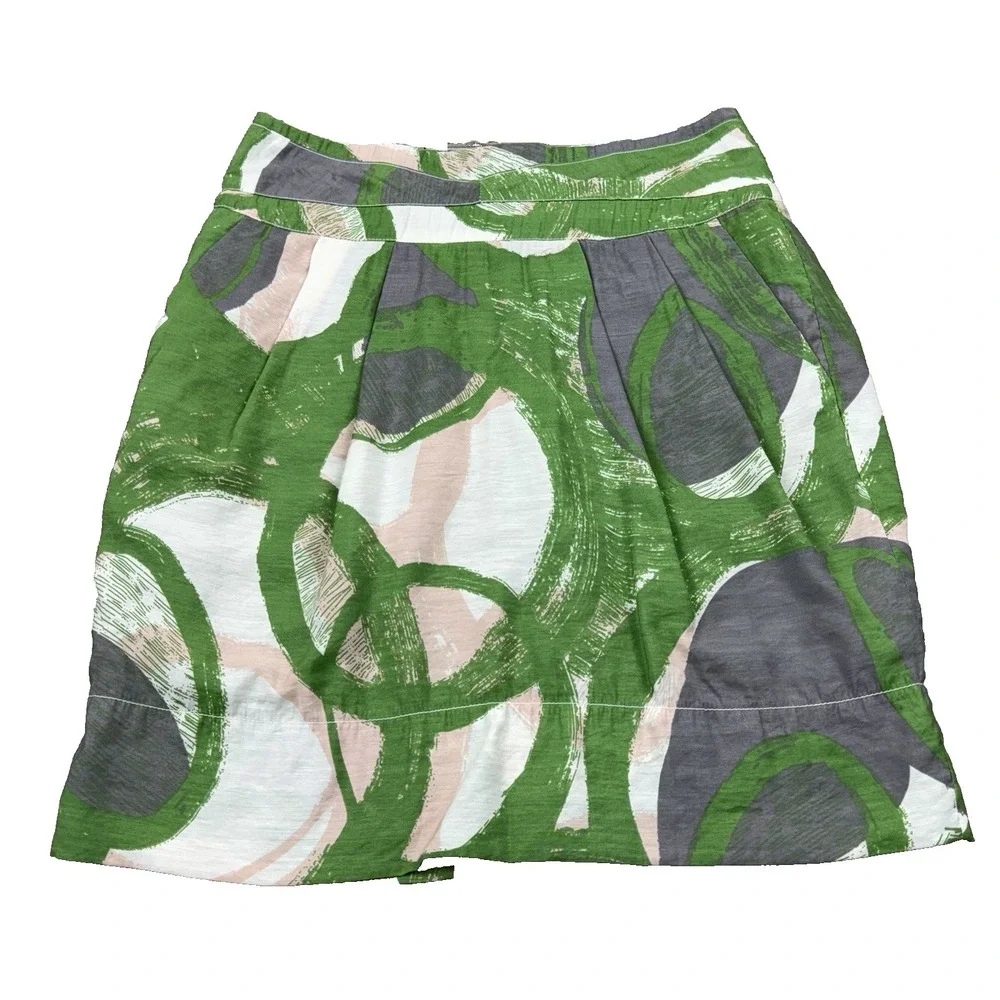 TULLE Green Abstract Print A-Line Skirt L Lined Boho Chic Earthy Resort Vacation